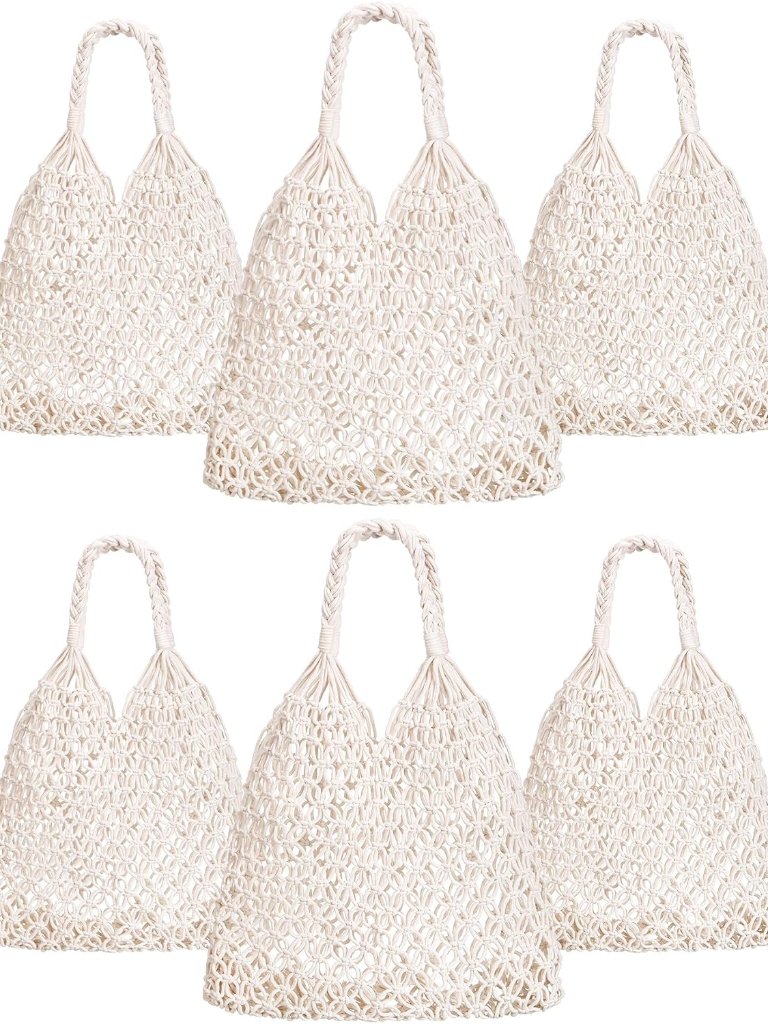 6 Pcs Bachelorette Beach Bags Macrame Tote Bags Crochet Beach Bag For Women Brid